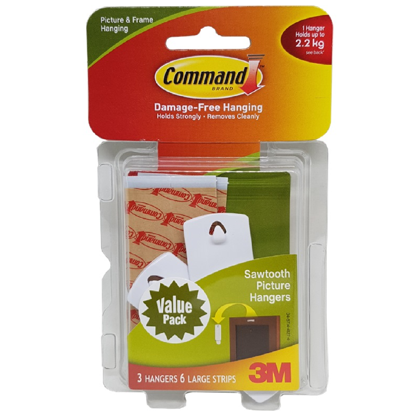 3M Command 17042VP Sawtooth Picture Hanging Strip Hooks Holds Up To 2.2KG